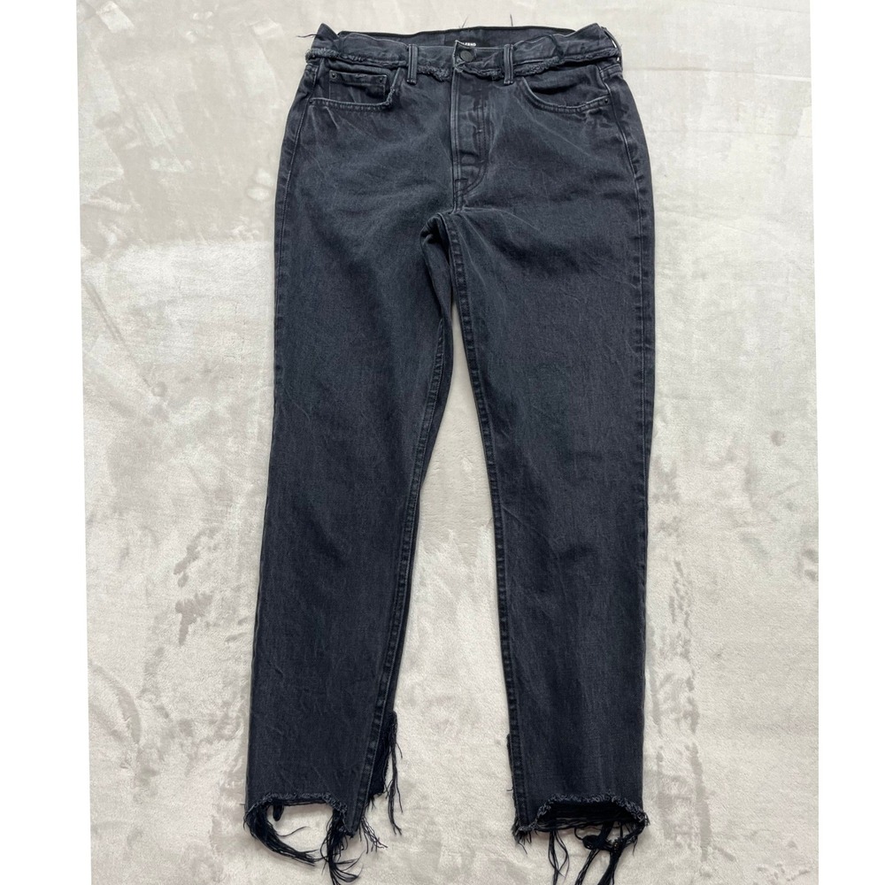 GRLFRND Karolina Jeans Women 28 Black High Rise Raw Hem Button Fly Denim Exc